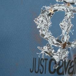 Pre Owned Just Cavalli Blue Printed Jersey V-Neck T-Shirt M
