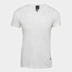 Pre Owned Just Cavalli White Logo Embroidered Jersey Fitted T-Shirt L