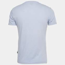 Pre Owned Just Cavalli Blue Printed Jersey Distressed V-Neck T-Shirt M