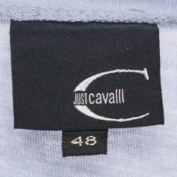 Pre Owned Just Cavalli Blue Printed Jersey Distressed V-Neck T-Shirt M