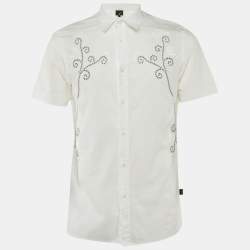 Pre Owned Just Cavalli White Embroidered Cotton Slim Fit Shirt M