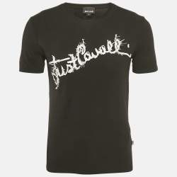 مملوكة مسبقًا Just Cavalli Black Logo Print Cotton Crew Neck Half Sleeve T-Shirt M
