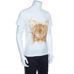 Pre Owned Just Cavalli White Metallic Skull Print Short Sleeve T-Shirt XL