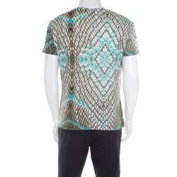 Pre Owned Just Cavalli Multicolor Snakeskin Print Cotton Blend V Neck T- Shirt XXL