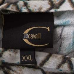Pre Owned Just Cavalli Multicolor Snakeskin Print Cotton Blend V Neck T- Shirt XXL