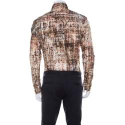 Pre Owned Just Cavalli Brown Abstract Print Stretch Cotton Button Front Shirt L