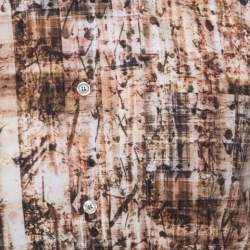 Pre Owned Just Cavalli Brown Abstract Print Stretch Cotton Button Front Shirt L