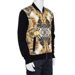 Pre Owned Just Cavalli Black Cotton Duel Print Fleece Zip Jacket S
