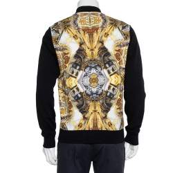 Pre Owned Just Cavalli Black Cotton Duel Print Fleece Zip Jacket S