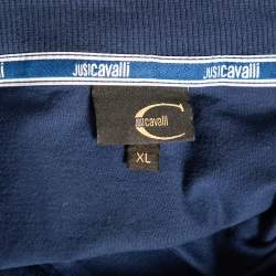 Pre Owned  Just Cavalli Blue Cotton Palm Tree Embroidered Polo T Shirt XL 