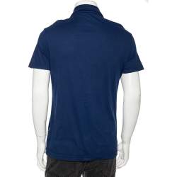 Pre Owned  Just Cavalli Blue Cotton Palm Tree Embroidered Polo T Shirt XL 