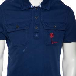 Pre Owned  Just Cavalli Blue Cotton Palm Tree Embroidered Polo T Shirt XL 
