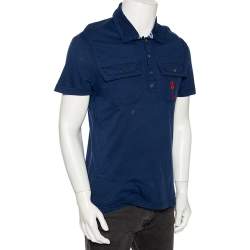 Pre Owned  Just Cavalli Blue Cotton Palm Tree Embroidered Polo T Shirt XL 