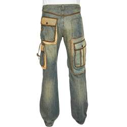 Pre Owned Just Cavalli Blue Washed Out Denim Cargo Pocket Detail Distressed Jeans XL