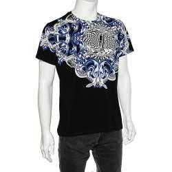 Pre Owned Just Cavalli Black Printed Cotton Knit Round Neck T-Shirt L