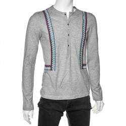 Just Cavalli Grey Cotton Embroidered Detailed Long Sleeve T-Shirt M