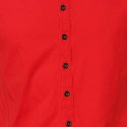 Just Cavalli Red Cotton Knit Logo Embroidered Button Front T-Shirt L