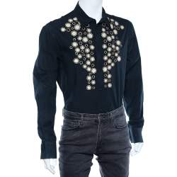 Pre Owned Just Cavalli Black Embellished Cotton Button Front Shirt XXL