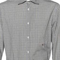 Just Cavalli Grey Checkered Cotton Button Front Shirt 3XL