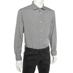 Just Cavalli Grey Checkered Cotton Button Front Shirt 3XL