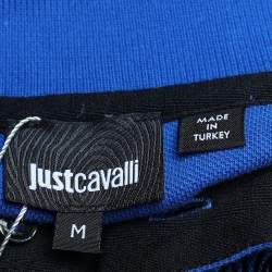 Pre Owned Just Cavalli Blue Logo Embroidered Cotton Pique Polo T-Shirt M
