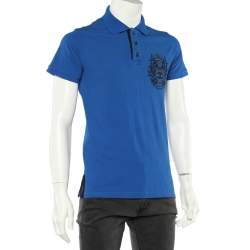 Pre Owned Just Cavalli Blue Logo Embroidered Cotton Pique Polo T-Shirt M