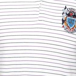 Pre Owned Just Cavalli White Striped Cotton Embroidered Polo T-shirt XXL