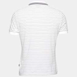 Pre Owned Just Cavalli White Striped Cotton Embroidered Polo T-shirt XXL
