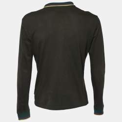 Just Cavalli Olive Green Cotton Pique Long Sleeve Polo T-Shirt L