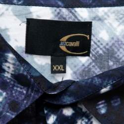 Just Cavalli Blue Printed Cotton Button Front Shirt 2XL