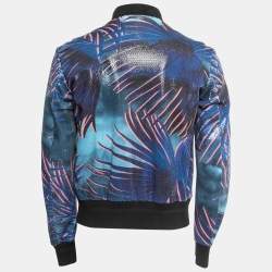 Just Cavalli Blue Multicolor Printed Sequined Bomber Jacket S