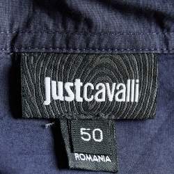 Pre Owned Just Cavalli Navy Blue Cotton Printed Sleeve Shirt L