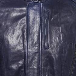 Pre Owned Just Cavalli Navy Blue Leather Biker Jacket L