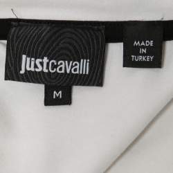 Pre Owned Just Cavalli White Graphic Logo Print Cotton V-Neck T-Shirt M