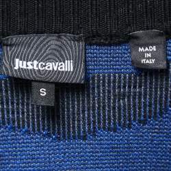 Pre Owned Just Cavalli Black/Blue Tiger Patterned Terry Zip-Up Jacket S
