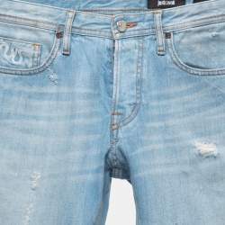 Pre Owned Just Cavalli Blue Washed Distressed Regular Fit Jeans XS Waist 30"