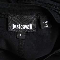 Pre Owned Just Cavalli Black Tiger Printed Cotton Crew Neck Half Sleeve T-Shirt L