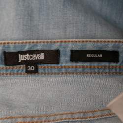 Pre Owned Just Cavalli Light Blue Washed & Distressed Denim Regular Fit Jeans S Waist 30"