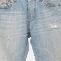Pre Owned Just Cavalli Light Blue Washed & Distressed Denim Regular Fit Jeans S Waist 30"