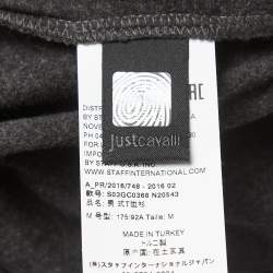 Pre Owned Just Cavalli Grey Logo Print Cotton Crew Neck Half Sleeve T-Shirt M