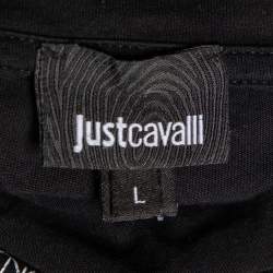 Pre Owned Just Cavalli Black Printed Cotton Knit T-Shirt L