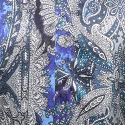 Just Cavalli Blue Paisley Print Satin Silk Button Front Shirt XL