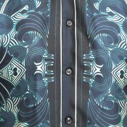 Pre Owned Just Cavalli Navy Blue Print Silk & Cotton Button Front Full Sleeve Shirt M