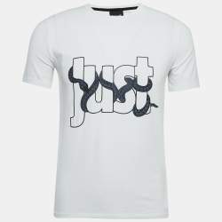 Pre Owned Just Cavalli White Snake Logo Print Cotton Crew Neck T-Shirt M