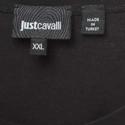 Just Cavalli Black Logo Print Stretch Cotton Fitted T-Shirt XXL