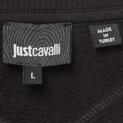 Pre Owned Just Cavalli Black Eagle Embroidered Cotton Crew Neck Sweatshirt L