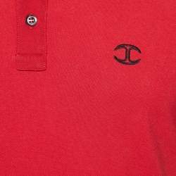 Pre Owned Just Cavalli Red Logo Embroidered Cotton Polo T-Shirt M