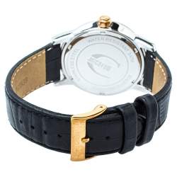 Pre Owned Just Cavalli Black Two Tone Stainless Steel Leather R7251161025 Men's Wristwatch 42mm