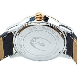 Pre Owned Just Cavalli Black Two Tone Stainless Steel Leather R7251161025 Men's Wristwatch 42mm