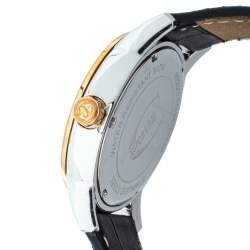 Pre Owned Just Cavalli Black Two Tone Stainless Steel Leather R7251161025 Men's Wristwatch 42mm